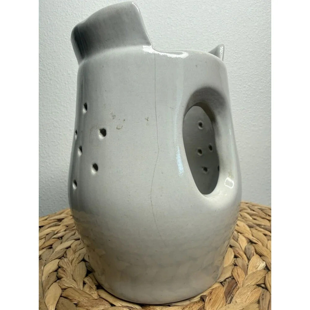 MA Hadley Owl Luminary White Ceramic Candle Holder Animal Clay Handcrafted Light